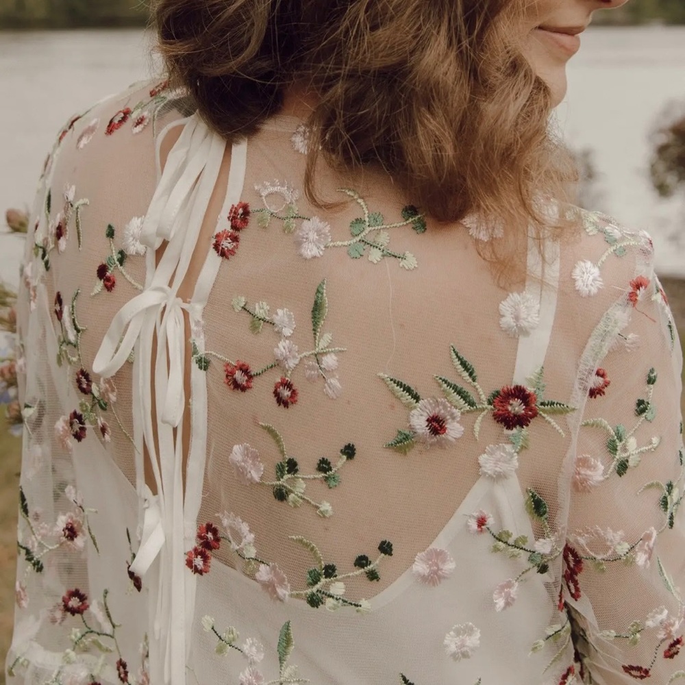 Brand new Sister Jane dress, white with multicolor floral embroidery.